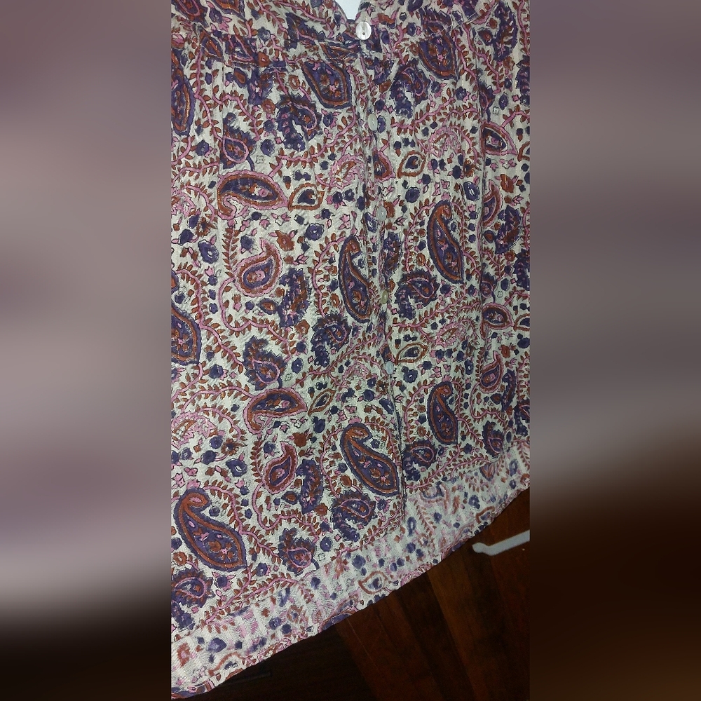 Cleobella Paisley Button-Front Blouse in Mauve and Navy - Picture 9 of 14